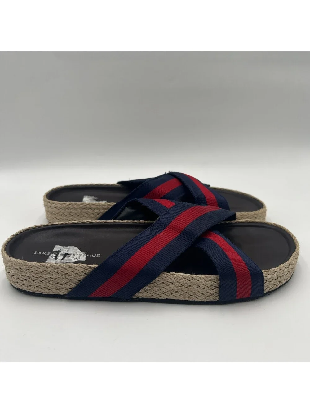 Saks Fifth Avenue FRAZER Webbing-Strap & Raffia Crossover Sandals Men's Size 10M